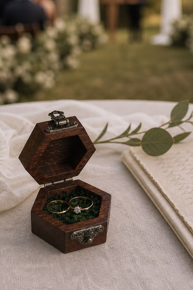 Custom wedding ring box crafted from natural wood
