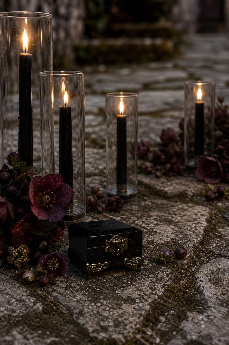 Handmade gothic ring box black with gold hardware outdoor wedding