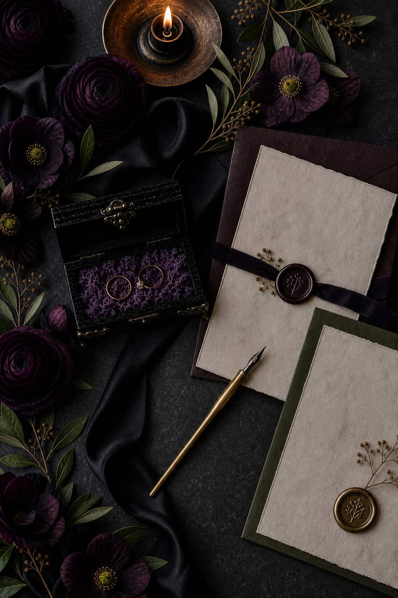 Black gothic ring box purple moss interior handmade