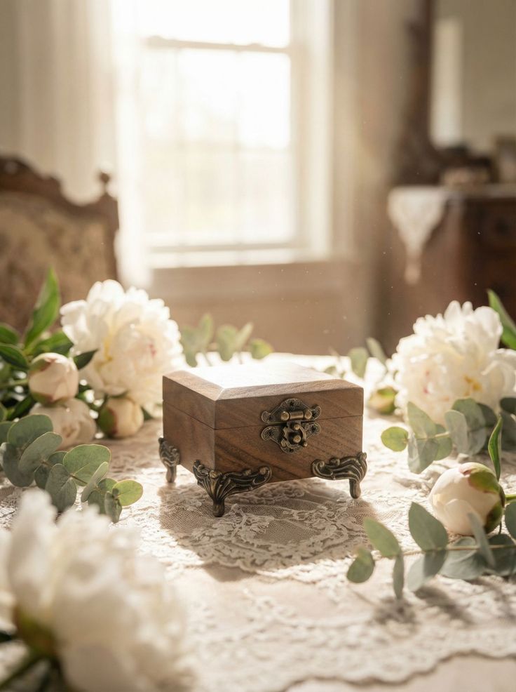 Double wedding ring box designed for bride and groom rings