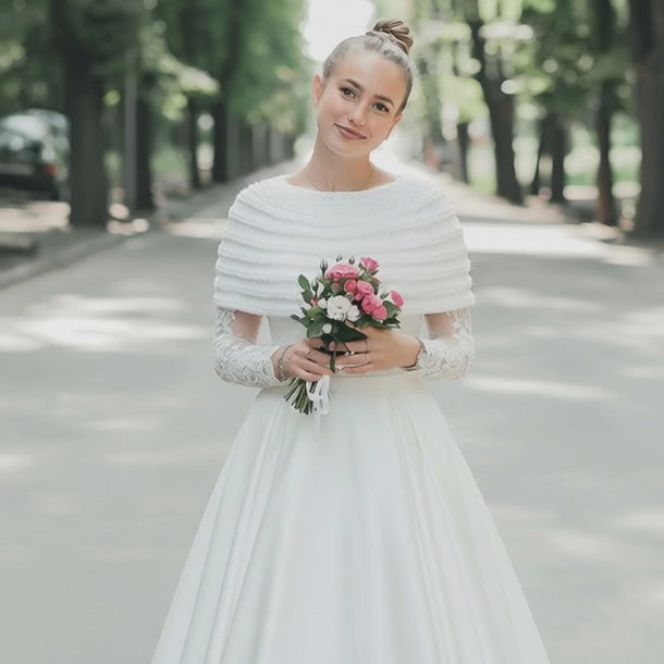 White poncho shawl for bride outdoor wedding