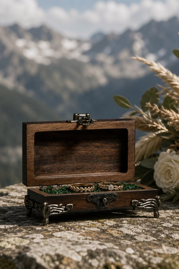 Wooden ring box for wedding rings and special occasions